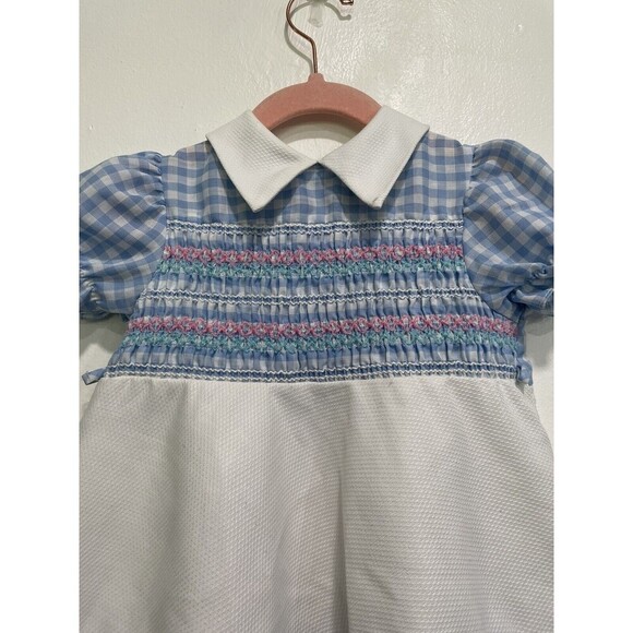 Vintage Toddler Time Smocked Ruffle Gingham Danity Prairie Embroidered Dress - Picture 3 of 9